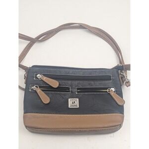 Stone Co Crossbody Bag Black Tan Faux Leather Zipper Pockets 12x8